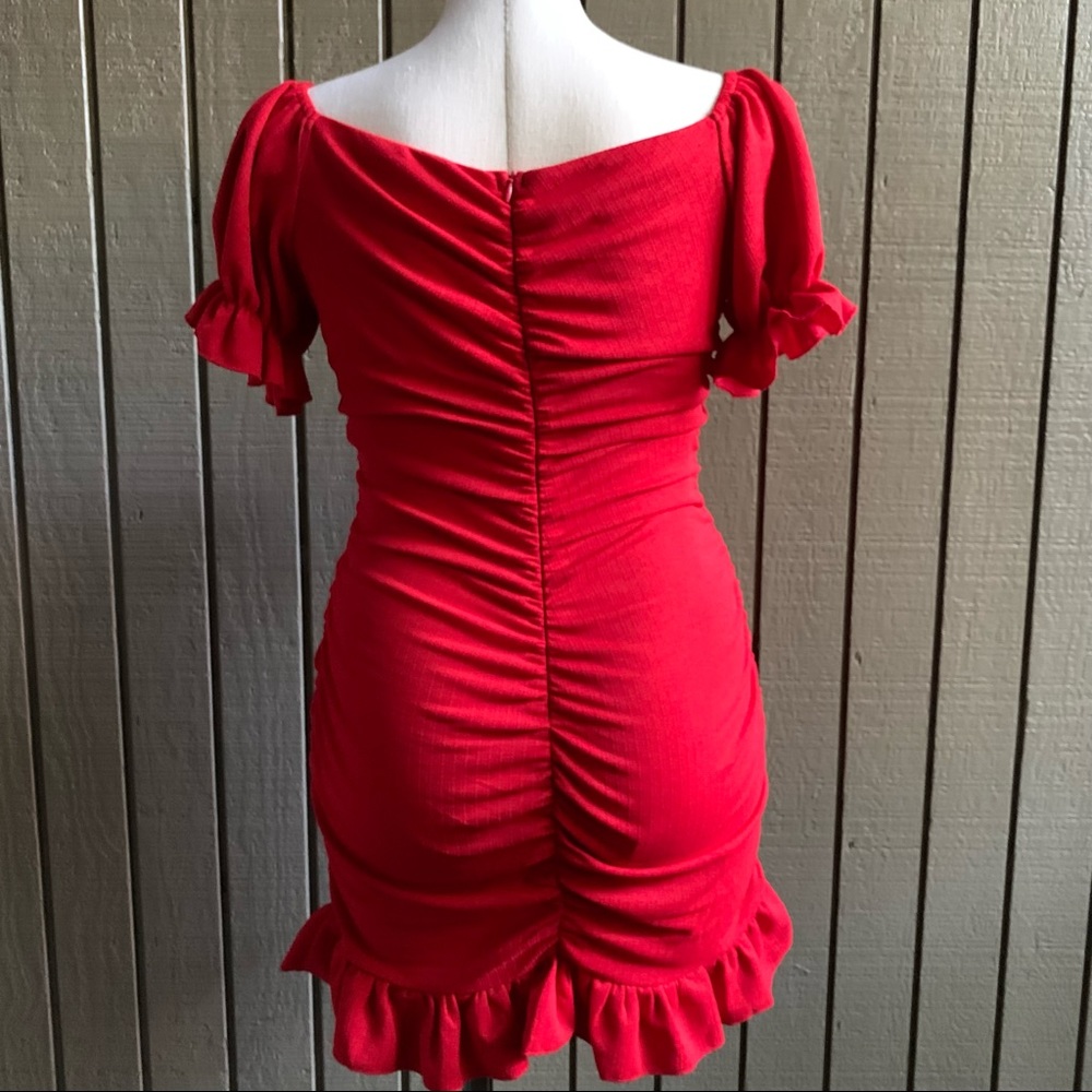 LEASROSE Red Short Sleeve Pleated Above Knee All Season Women’s Dress  XL - Picture 5 of 9